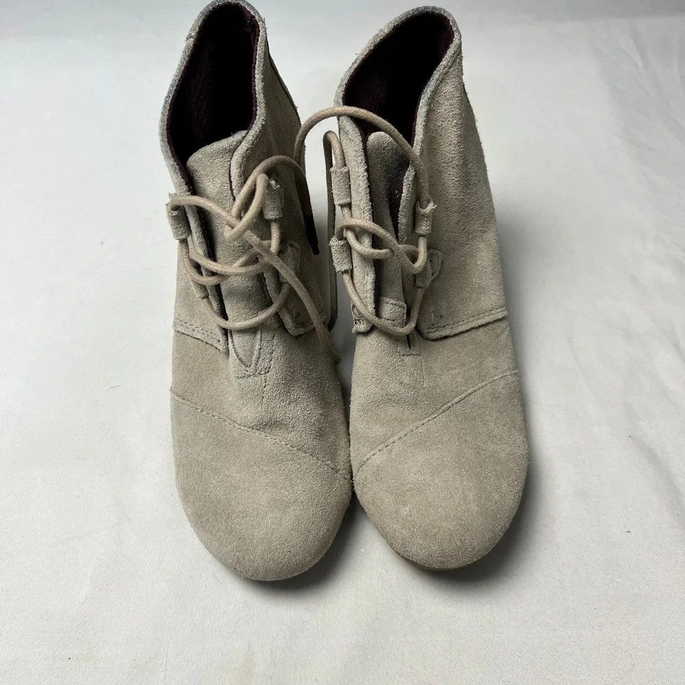 TOMS Suede Desert Wedge Booties Lace‎ Up Casual Ankle Boots 3